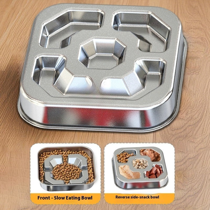 Pet Square Stainless Steel Slow Feeding Bowl