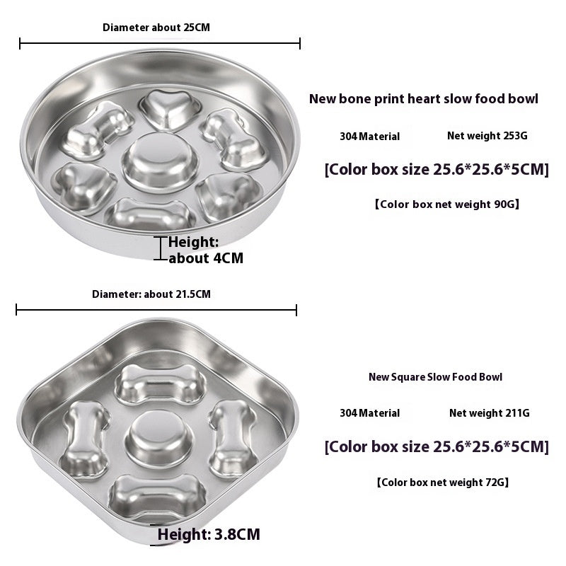 Non-slip Anti-choke 304 Stainless Steel Pet Slow Feeding Bowl